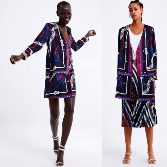 NWT ZARA XS Button Front Nautical Dress - Picture 1 of 15